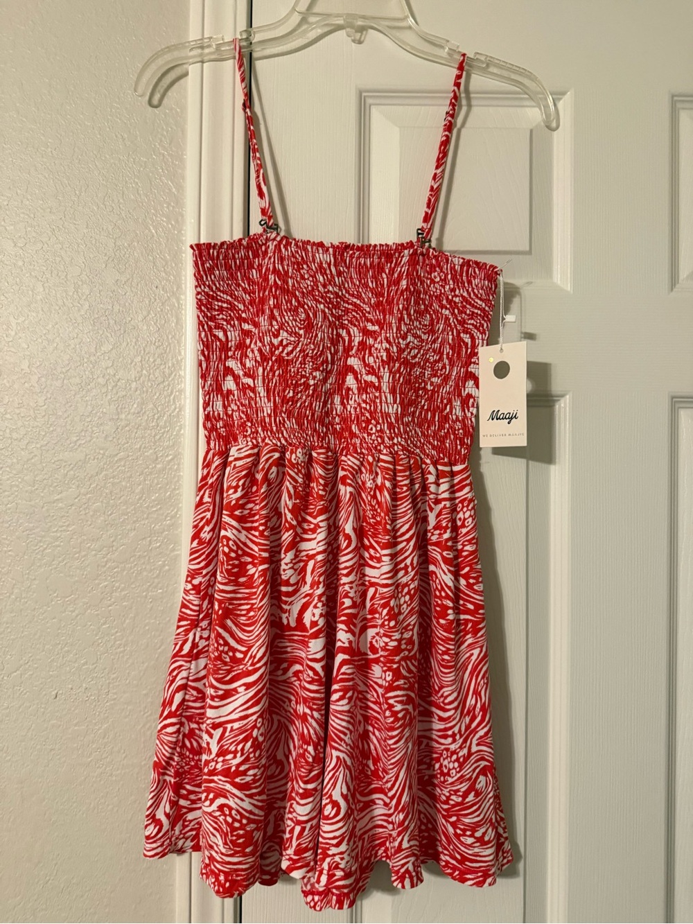 Maaji Red and White Smocked Romper with Abstract Print